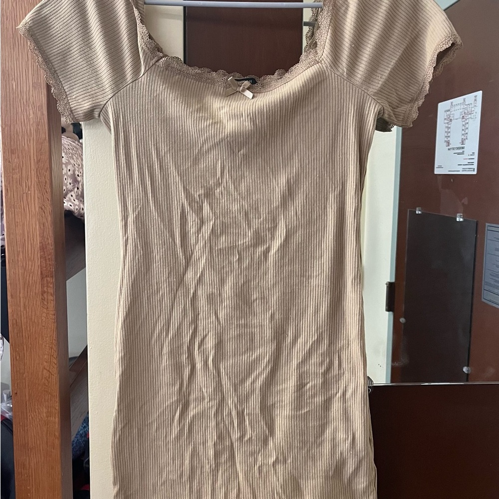 Forever 21 Tan Cap Sleeve Fitted Bodysuit